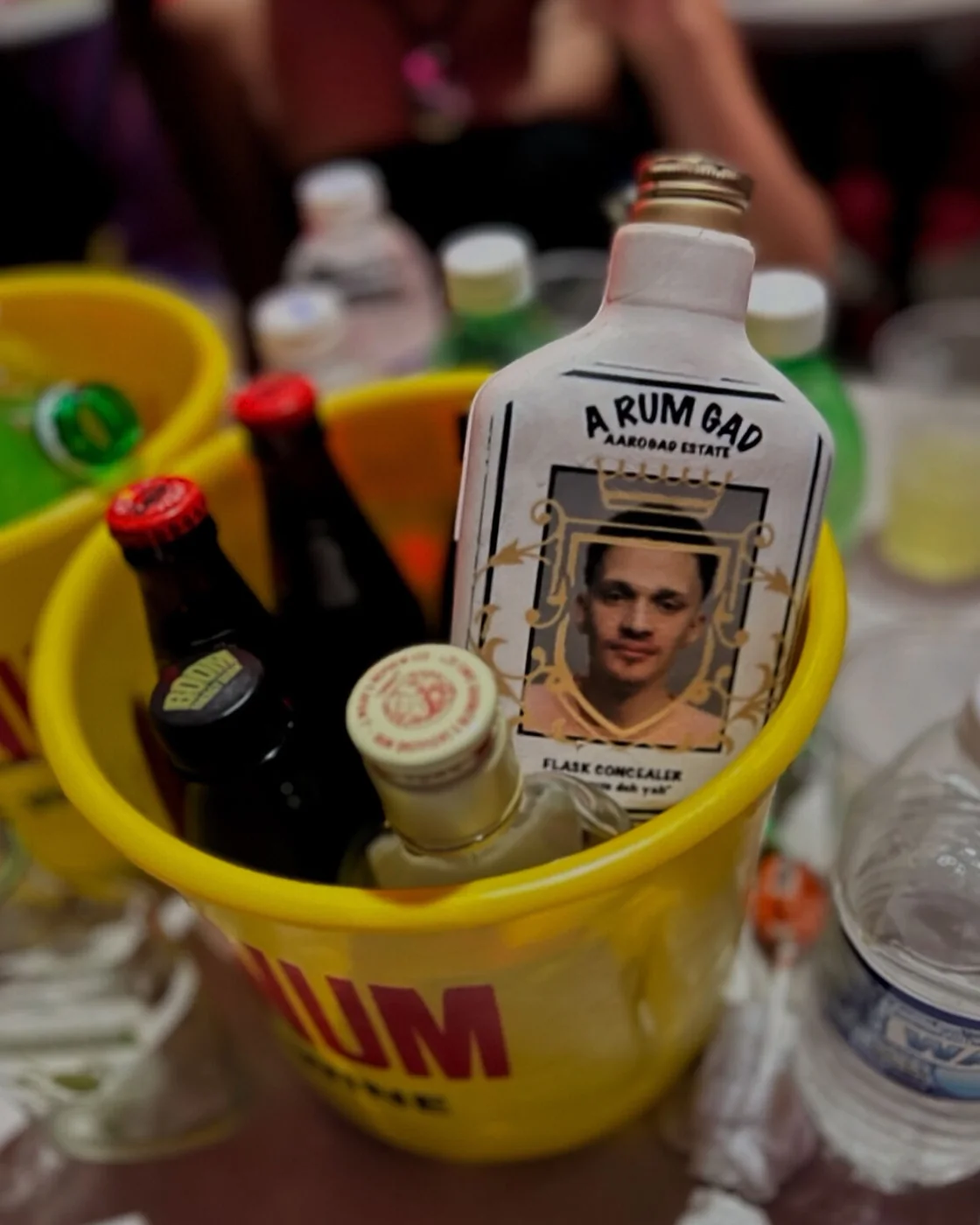 The Aarogad Estate flask concealer, dressed as a bottle of rum