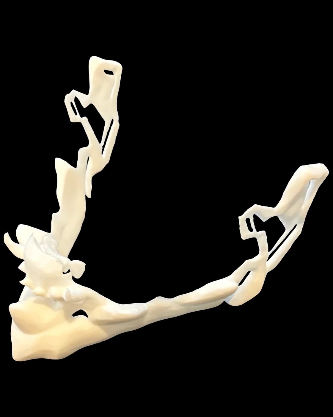 The clubware jaw piece, printed white, seen against black