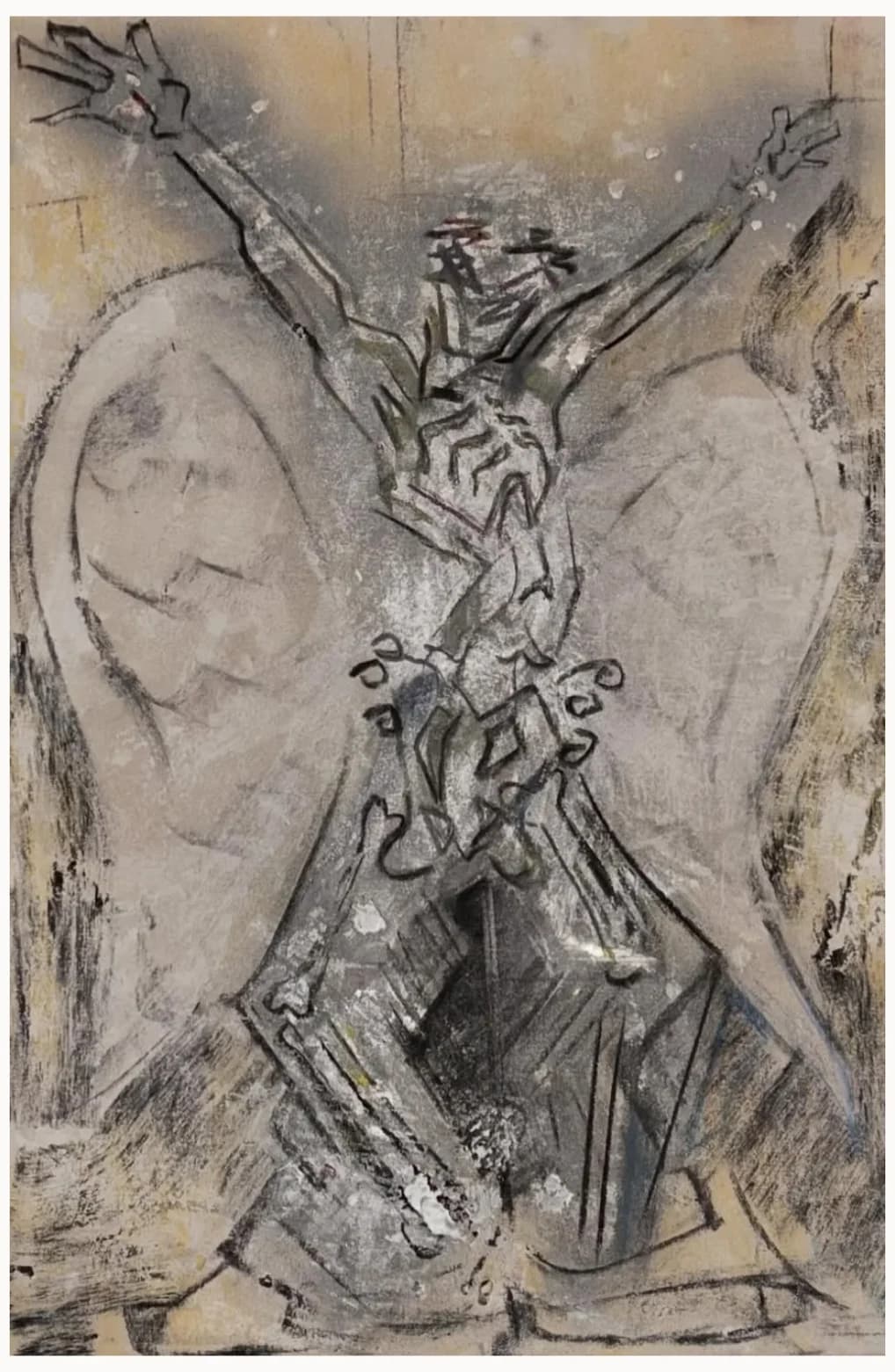 (Punk Angels): a winged figure in charcoal