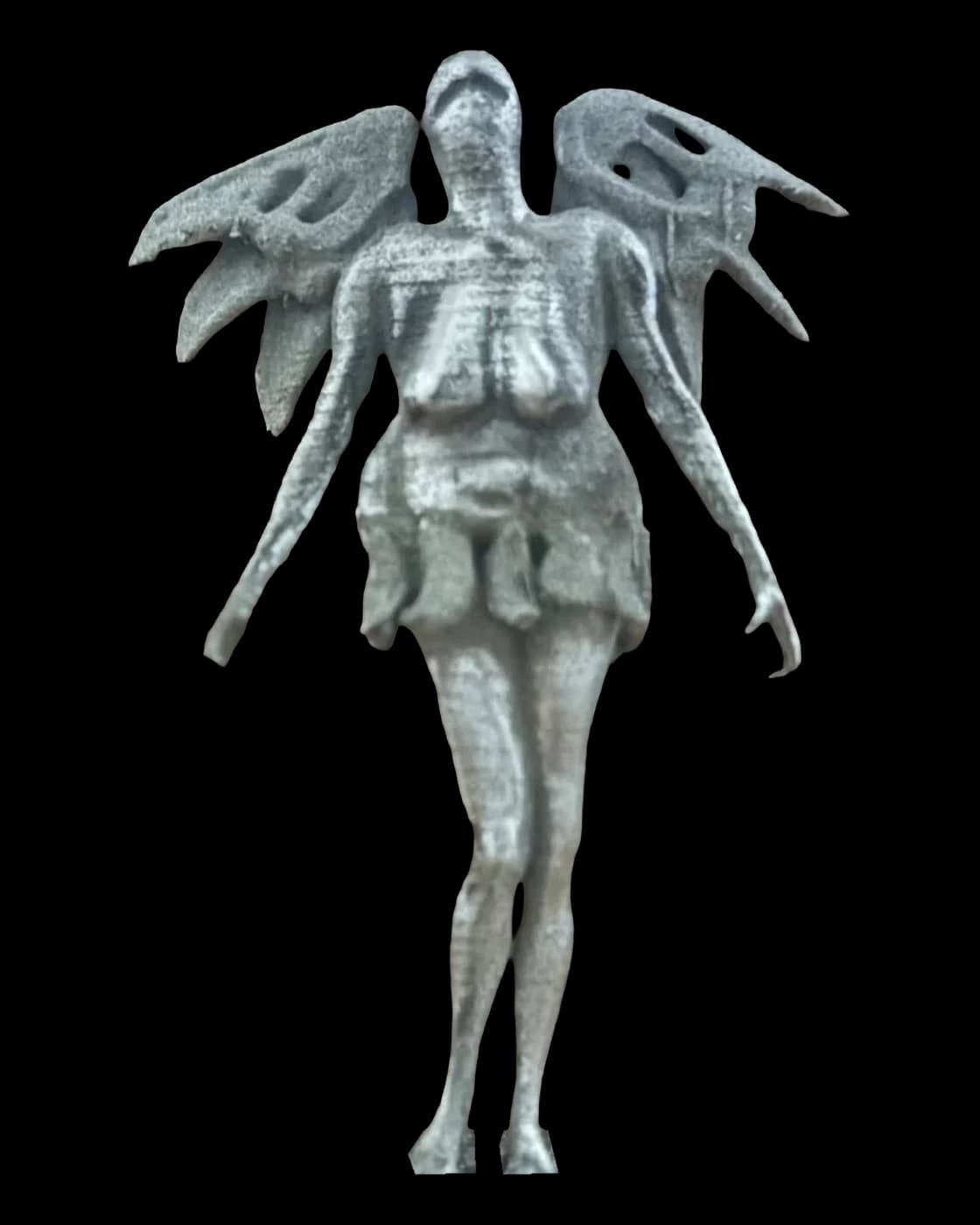 Silver Venus, a winged figure, cut out