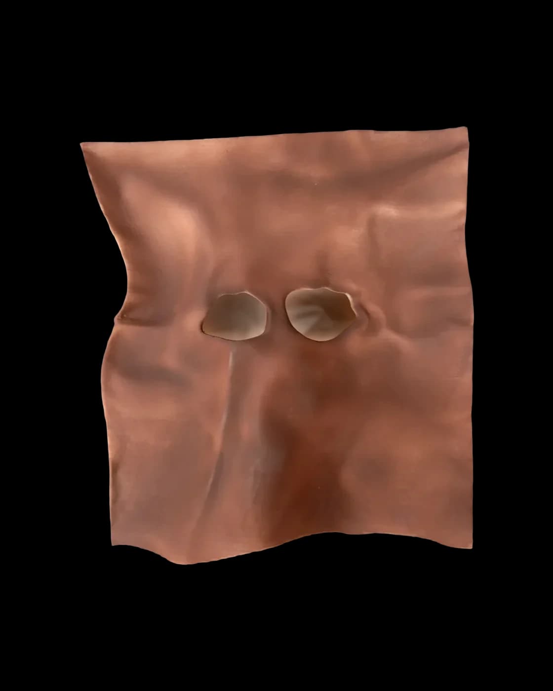 The Arts, a mask in beaten copper-toned sheet, from the front